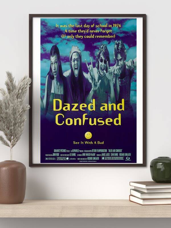 Dazed and Confused 1993 movie poster featuring the 1970s Texas high school cast from Richard Linklater’s cult coming-of-age comedy
