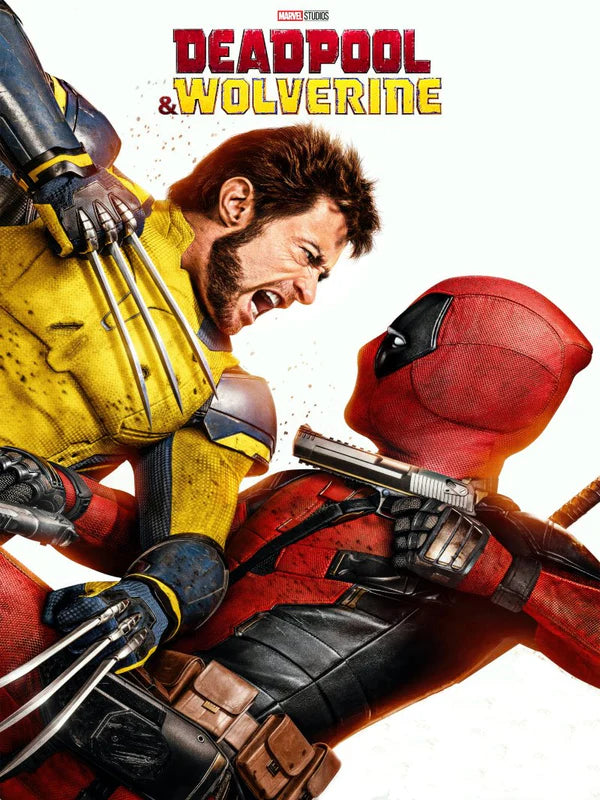 Deadpool & Wolverine 2024 movie poster featuring Ryan Reynolds as Deadpool and Hugh Jackman as Wolverine in a Marvel multiverse action scene