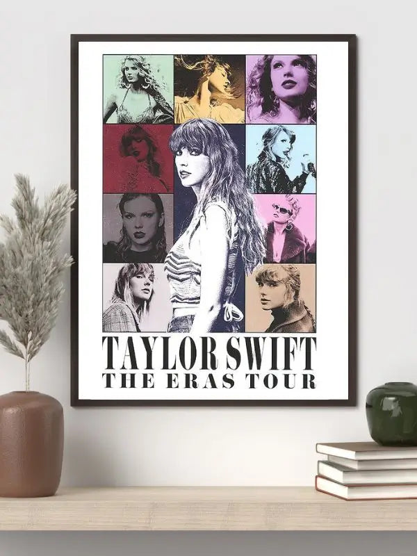 Taylor Swift: The Eras Tour 2023 movie poster featuring Taylor Swift performing live at SoFi Stadium across multiple eras of her career, with vibrant concert staging and crowd.